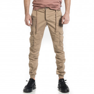 Мъжки бежов Cargo Jogger с копче и връзка на кръста - FASHIONMIX.BG Мъжки бежов Cargo Jogger с копче и връзка на кръста