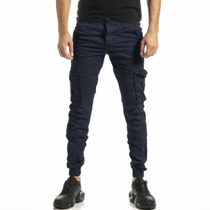Мъжки син карго панталон с ластик на крачолите 8085