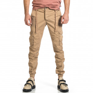 Мъжки бежов Cargo Jogger с копче и връзка на кръста - FASHIONMIX.BG Мъжки бежов Cargo Jogger с копче и връзка на кръста
