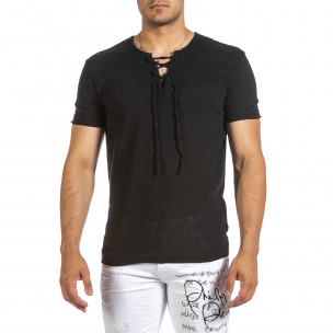 Текстурирана черна тениска с връзка