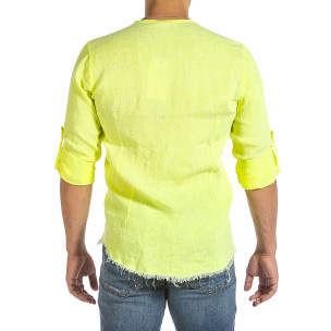 Мъжка ленена риза Vintage жълт неон  2