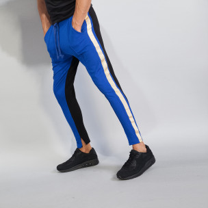 Мъжки Jogger в синьо и черно с кантове и ципове - FASHIONMIX.BG Мъжки Jogger в синьо и черно с кантове и ципове