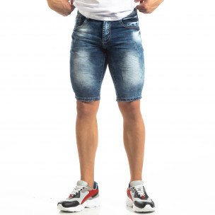 Мъжки къси дънки Slim-fit в синьо с прокъсвания - FASHIONMIX.BG Мъжки къси дънки Slim-fit в синьо с прокъсвания