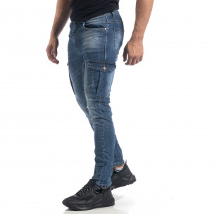 Мъжки намачкани Cargo Jeans Slim fit в синьо - FASHIONMIX.BG Мъжки намачкани Cargo Jeans Slim fit в синьо