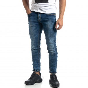 Washed мъжки сини дънки Slim fit - FASHIONMIX.BG Washed мъжки сини дънки Slim fit