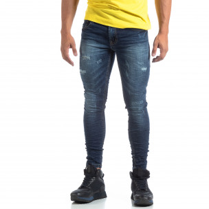 Skinny мъжки сини дънки с прокъсвания - FASHIONMIX.BG Skinny мъжки сини дънки с прокъсвания