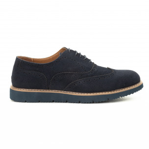 Casual мъжки обувки Wingtip син велур - FASHIONMIX.BG Casual мъжки обувки Wingtip син велур