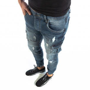 Рокерски мъжки Cargo Jeans в синьо - FASHIONMIX.BG Рокерски мъжки Cargo Jeans в синьо