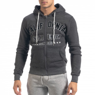 Мъжки суичър California с цип сив меланж - FASHIONMIX.BG Мъжки суичър California с цип сив меланж