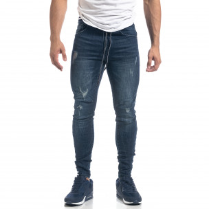 Мъжки сини дънки с ластичен колан Skinny fit - FASHIONMIX.BG Мъжки сини дънки с ластичен колан Skinny fit
