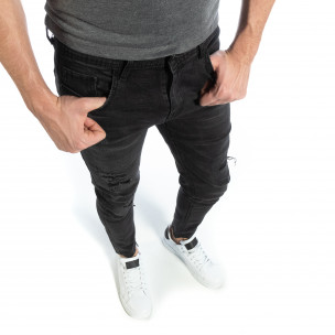 Черни мъжки дънки Slim fit с прокъсвания - FASHIONMIX.BG Черни мъжки дънки Slim fit с прокъсвания