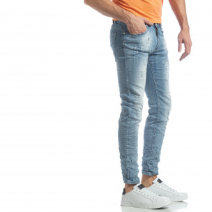 Slim fit мъжки прокъсани дънки светъл деним - FASHIONMIX.BG Slim fit мъжки прокъсани дънки светъл деним
