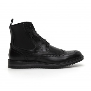 Спортно-елегантни черни мъжки боти Brogue - FASHIONMIX.BG Спортно-елегантни черни мъжки боти Brogue