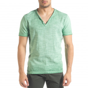Зелена мъжка тениска от памук и лен