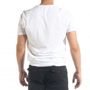 Бяла мъжка тениска от памук и лен  2