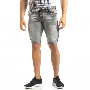 Мъжки намачкани къси дънки Slim-fit в сиво - FASHIONMIX.BG Мъжки намачкани къси дънки Slim-fit в сиво