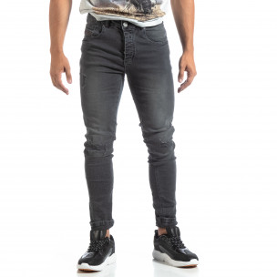 Slim fit мъжки сиви дънки с прокъсвания - FASHIONMIX.BG Slim fit мъжки сиви дънки с прокъсвания