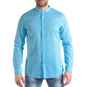 Мъжка ленена риза цвят тюркоаз  2