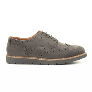Casual мъжки обувки Wingtip сив велур - FASHIONMIX.BG Casual мъжки обувки Wingtip сив велур