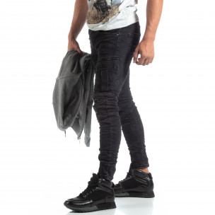 Мъжки черни Cargo Jeans рокерски стил - FASHIONMIX.BG Мъжки черни Cargo Jeans рокерски стил