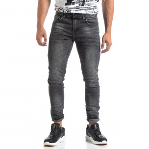 Мъжки намачкани дънки Slim fit в черно - FASHIONMIX.BG Мъжки намачкани дънки Slim fit в черно