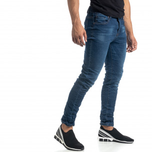 Намачкани сини мъжки дънки Slim fit - FASHIONMIX.BG Намачкани сини мъжки дънки Slim fit