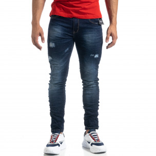 Тъмносини мъжки дънки с прокъсвания Slim fit - FASHIONMIX.BG Тъмносини мъжки дънки с прокъсвания Slim fit