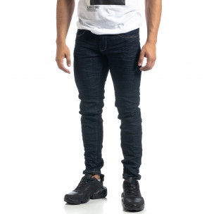 Тъмносини мъжки намачкани дънки Slim fit - FASHIONMIX.BG Тъмносини мъжки намачкани дънки Slim fit