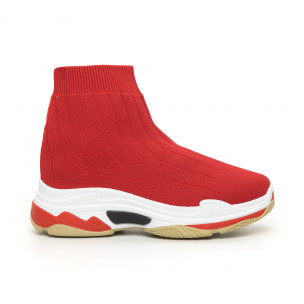 Дамски плетени Slip-on маратонки в червено - FASHIONMIX.BG Дамски плетени Slip-on маратонки в червено