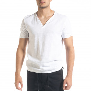 Бяла мъжка тениска от памук и лен 