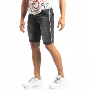 Washed мъжки бермуди черен деним с кантове - FASHIONMIX.BG Washed мъжки бермуди черен деним с кантове