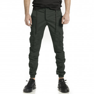 Зелен карго панталон със закопчаване и ластик 8164 