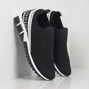 Slip-on черни мъжки маратонки бял кант - FASHIONMIX.BG Slip-on черни мъжки маратонки бял кант