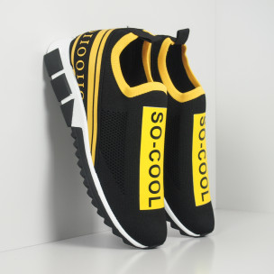 Slip-on черни мъжки маратонки жълт кант - FASHIONMIX.BG Slip-on черни мъжки маратонки жълт кант