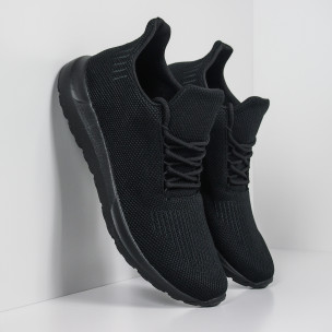 Мъжки леки маратонки All black с декорация - FASHIONMIX.BG Мъжки леки маратонки All black с декорация