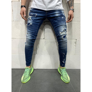 Destroyed Slim fit мъжки сини дънки - FASHIONMIX.BG Destroyed Slim fit мъжки сини дънки