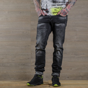 Washed Slim fit мъжки черни дънки - FASHIONMIX.BG Washed Slim fit мъжки черни дънки