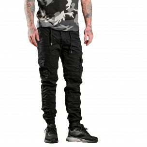 Черен мъжки Cargo Jogger в рокерски стил - FASHIONMIX.BG Черен мъжки Cargo Jogger в рокерски стил