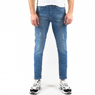 Skinny fit мъжки сини дънки с прокъсвания 3341 