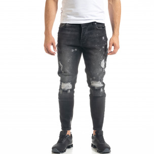 Slim fit мъжки черни дънки Destroyed с кръпки - FASHIONMIX.BG Slim fit мъжки черни дънки Destroyed с кръпки