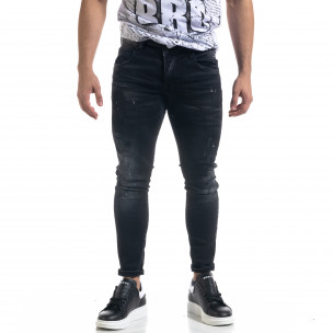 Мъжки черни дънки Slim fit с пръски боя - FASHIONMIX.BG Мъжки черни дънки Slim fit с пръски боя