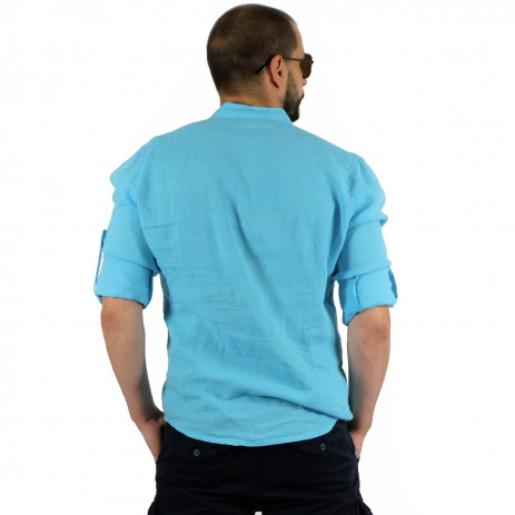 Мъжка ленена риза цвят тюркоаз 2