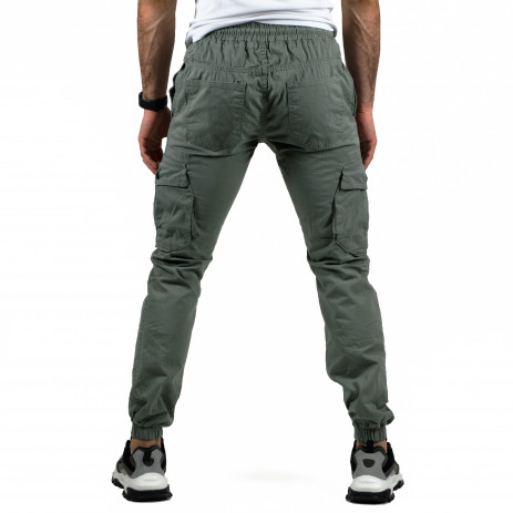 Мъжки сиво-зелен карго панталон с ластик на кръста 8154 2