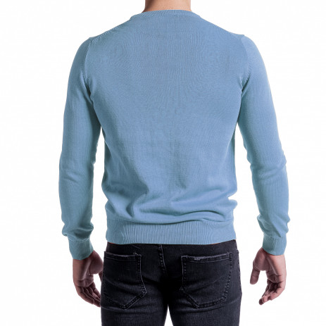 Мъжки фин пуловер в светло синьо 2