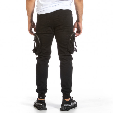 Черен карго панталон с трикотажен колан и маншети 2