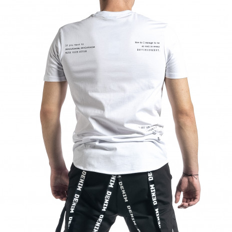 Мъжка бяла тениска с декоративен шев 2
