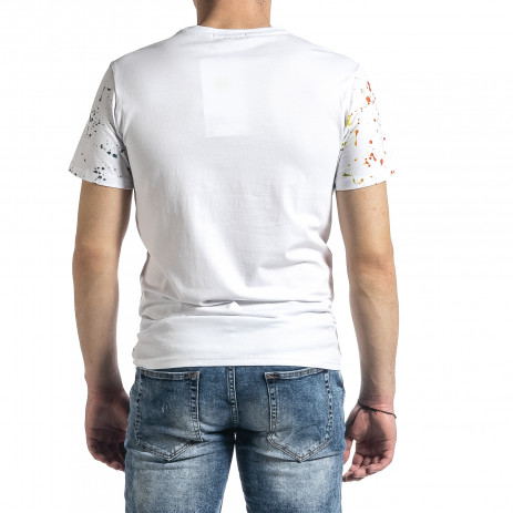 Мъжка бяла тениска с принт и кристали 2