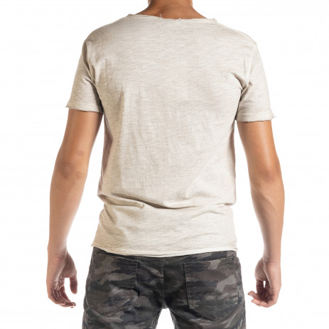 Мъжка тениска от памук и лен в бежово 2