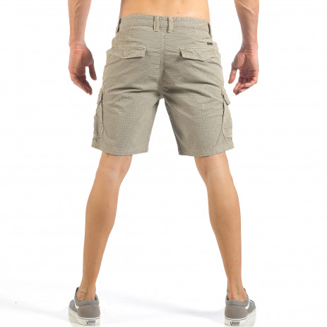 Мъжки къси карго панталони в цвят каки с дребен принт 2