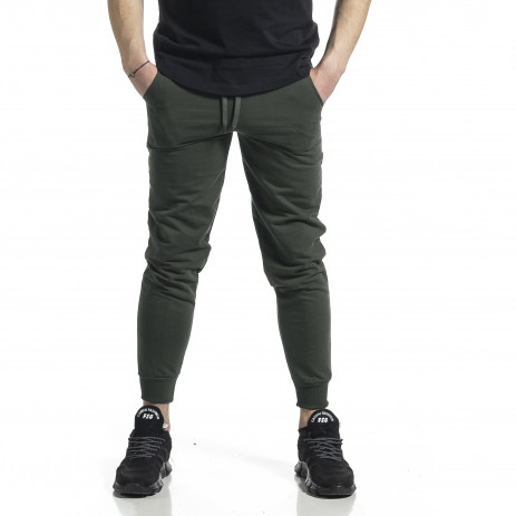 Basic памучно мъжко долнище милитъри зелено - FASHIONMIX.BG Basic памучно мъжко долнище милитъри зелено